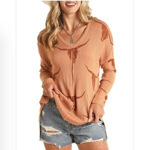 Rock & Roll Denim Longhorn Sweater Size S